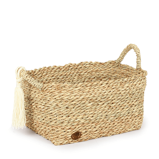 Halfa rectangular Basket with Shershouba. سلة حلفا مستطيلة بشرشوبة