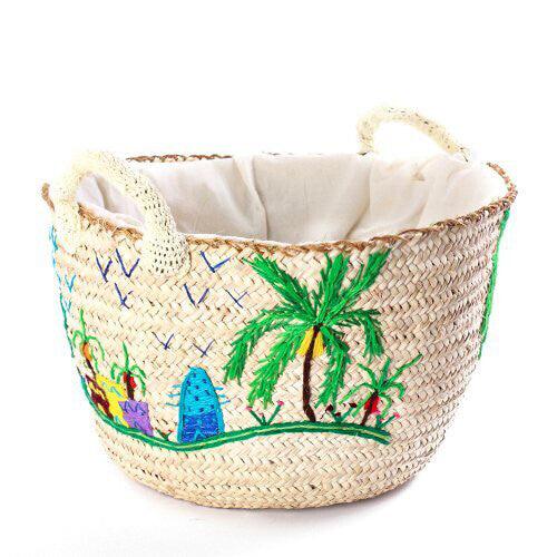 Baddara Embroidered Khoos Basket. بدارة سلة خوص مطرزة