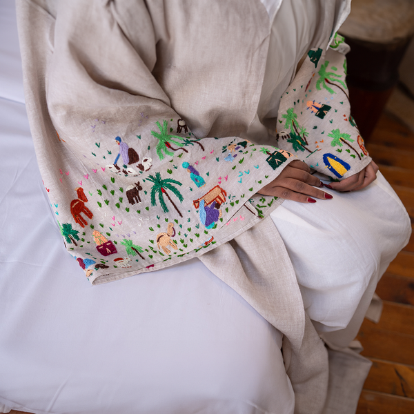 Embroidered linen Jalabiya JL007. قفطان كتان مطرز