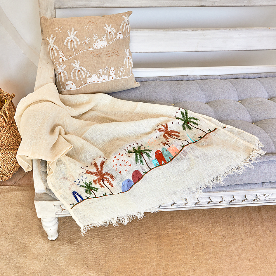 Rustic colors embroidered Linen Shawl L451 شال كتان مطرز الوان ريفي