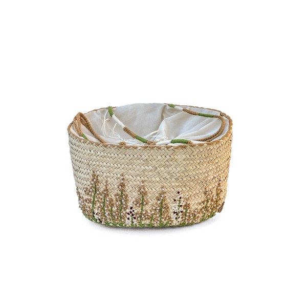 Embroidered Khoos Bag with Beads حقيبة خوص مطرزة مع الخرز