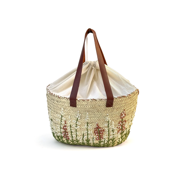 Embroidered Khoos Bag with Beads حقيبة خوص مطرزة مع الخرز