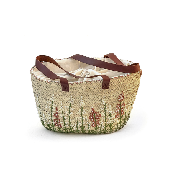 Embroidered Khoos Bag with Beads حقيبة خوص مطرزة مع الخرز