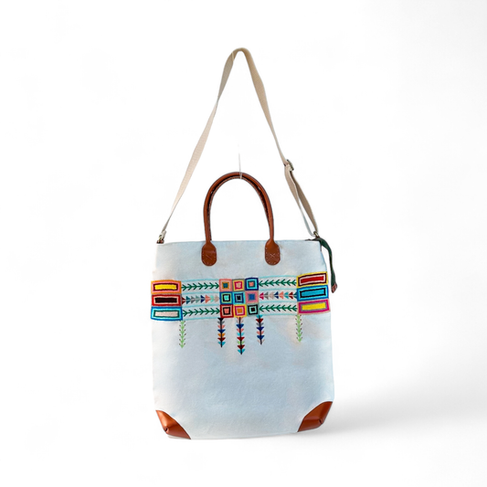 Geometric Embroidered Fabric Shoulder Bag حقيبة كتف قماش مطرزة هندسي