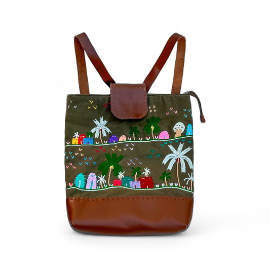 Rustic Embroidered Fabric Backpack حقيبة ظهر قماش مطرزة ريفي