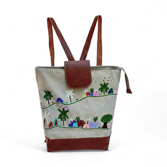 Rustic Embroidered Fabric Backpack حقيبة ظهر قماش مطرزة ريفي