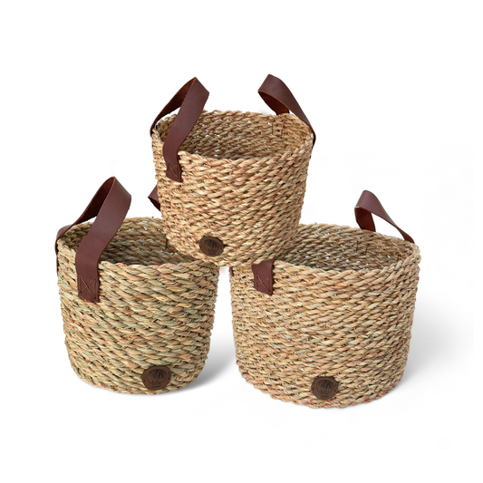 Halfa Basket with with Leather Handle سلة حلفا مع بيد جلد