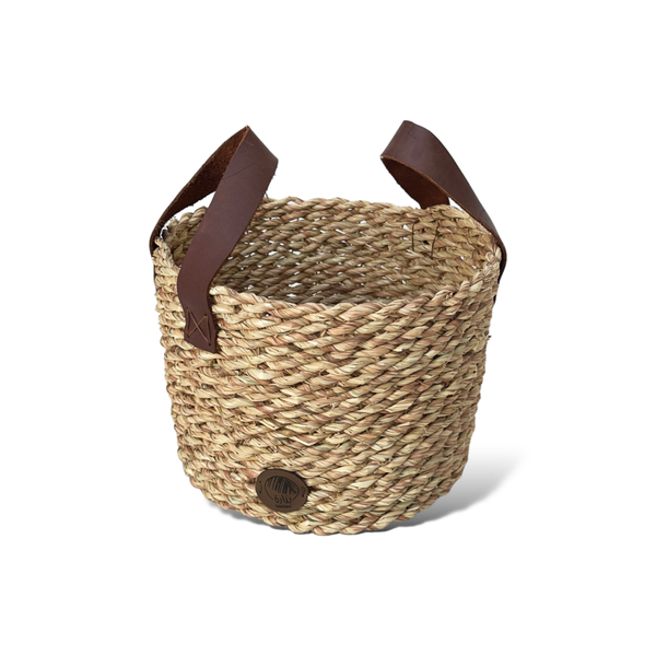 Halfa Basket with with Leather Handle سلة حلفا مع بيد جلد