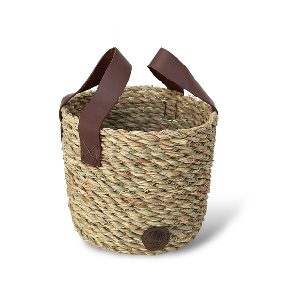 Halfa Basket with with Leather Handle سلة حلفا مع بيد جلد