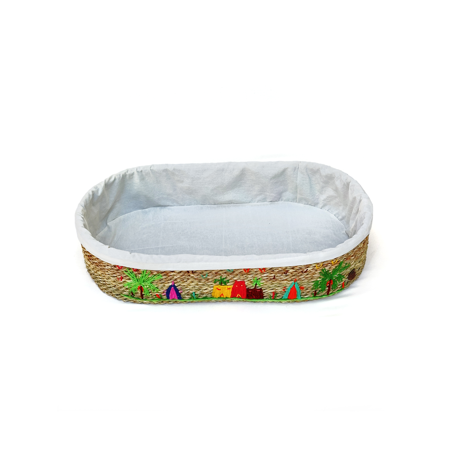 Embroidered Halfa tray oval (cat houses)  صينية حلفا بيضاوي مطرزة