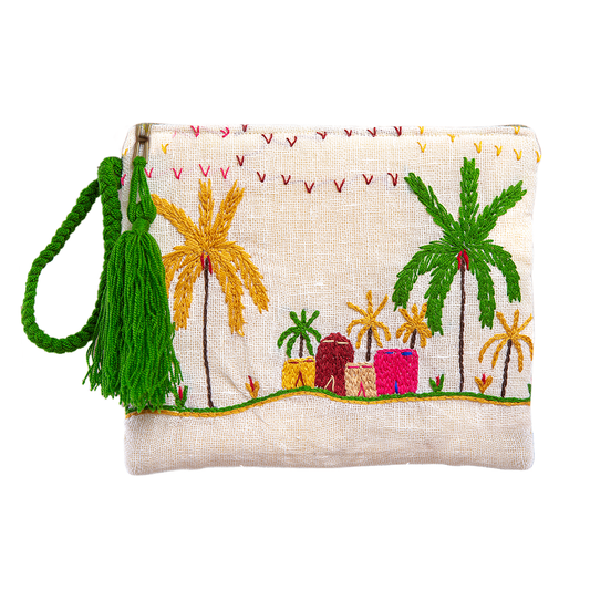 Embroidered linen makeup wallet - Colores. محفظة مكياج من الكتان المطرز الوان