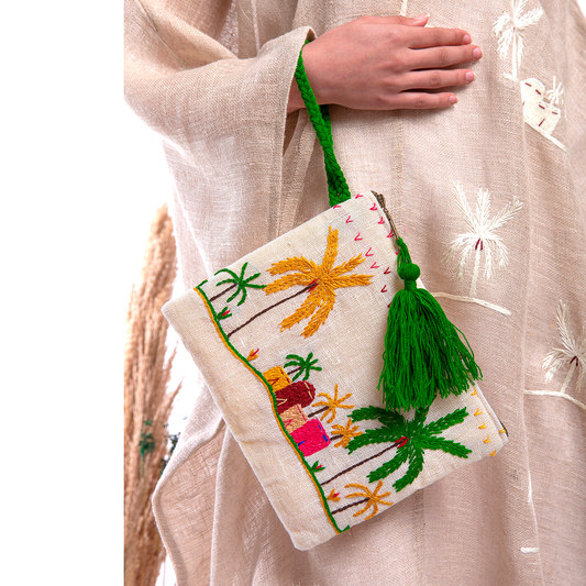 Embroidered linen makeup wallet - Colores. محفظة مكياج من الكتان المطرز الوان