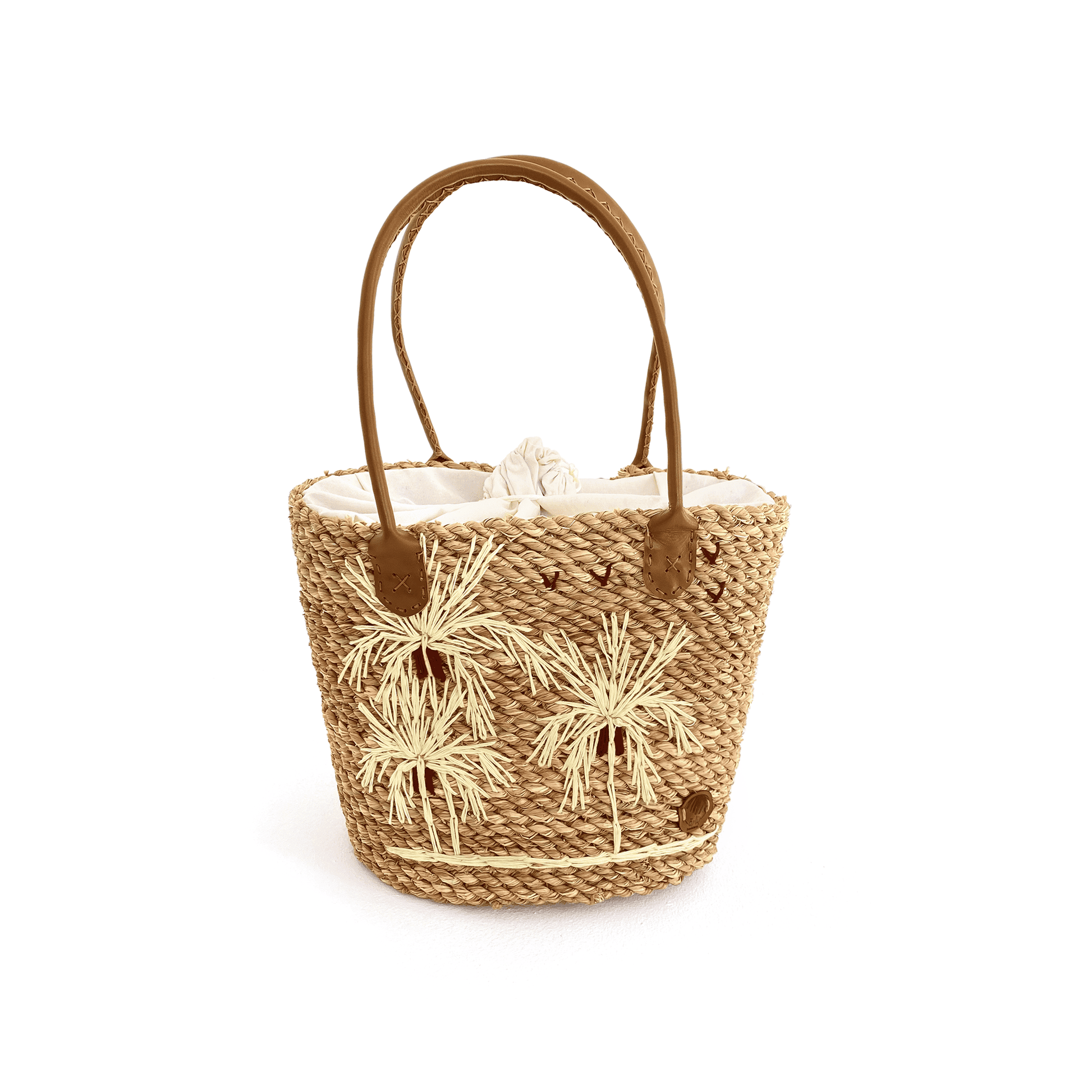 Halfa bag embroidered with leather handle. حقيبة حلفا مطرزة بيد جلد