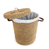 Halfa laundry basket with lid and leather handle. سلة حلفا للغسيل بغطاء و بيد جلد