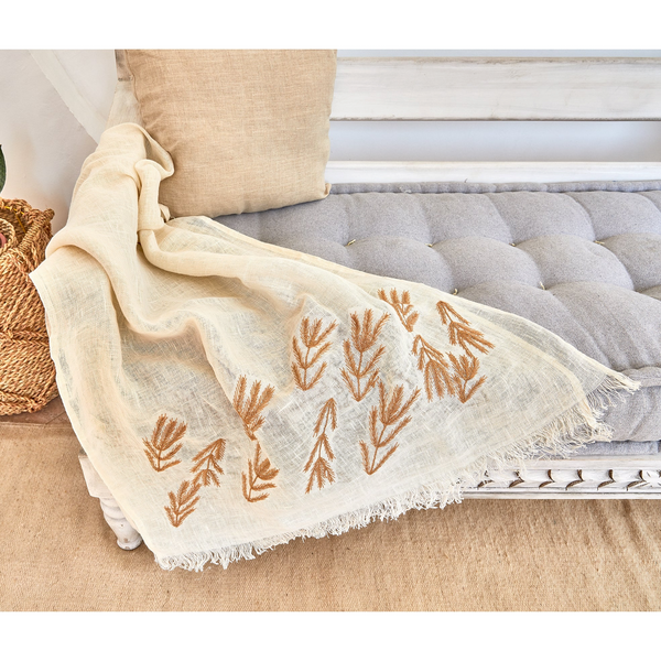 Rustic Gold Embroidered Linen Shawl L463 شال كتان مطرز ذهبي ريفي