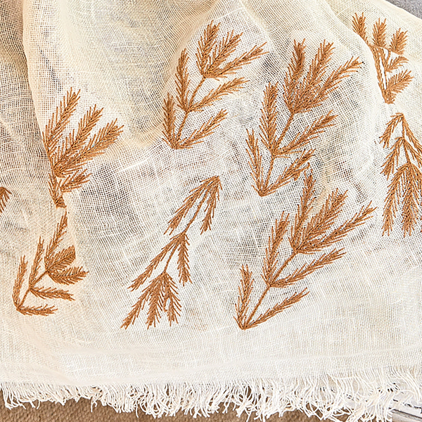 Rustic Gold Embroidered Linen Shawl L463 شال كتان مطرز ذهبي ريفي