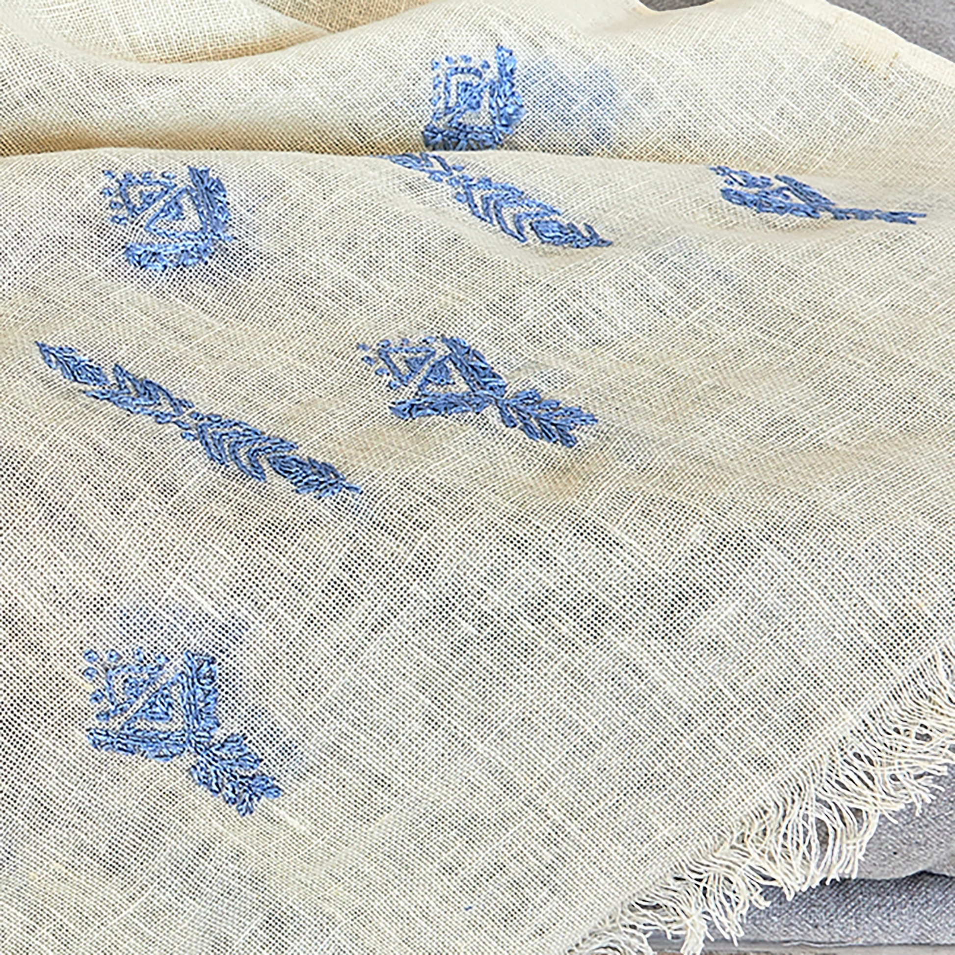 Geometric blue Embroidered Linen Shawl L483 شال كتان مطرز ازرق هندسي
