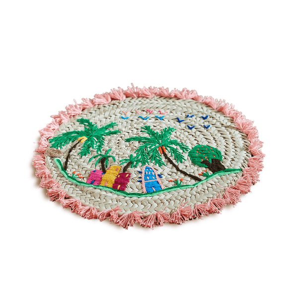 Embroidered Khoos Placemats with ouya مفرش اطباق خوص مطرز مع قوية