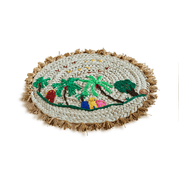 Embroidered Khoos Placemats with ouya مفرش اطباق خوص مطرز مع قوية