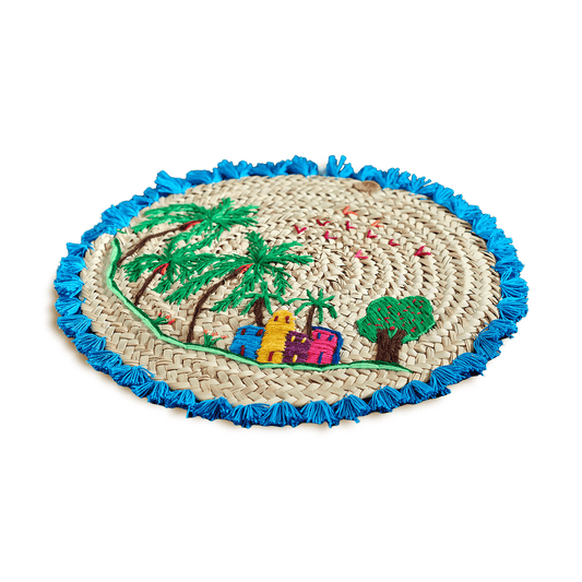 Embroidered Khoos Placemats with ouya مفرش اطباق خوص مطرز مع قوية