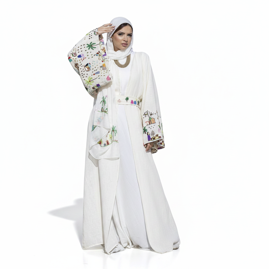 Embroidered linen Jalabiya JL006. قفطان كتان مطرز