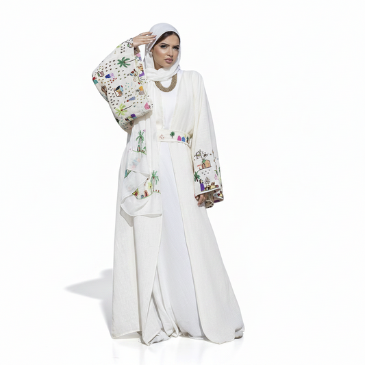 Embroidered linen Jalabiya JL006. قفطان كتان مطرز