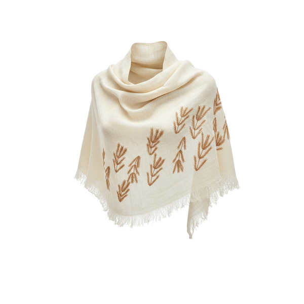 Rustic Gold Embroidered Linen Shawl L463 شال كتان مطرز ذهبي ريفي
