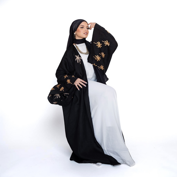 Embroidered linen Jalabiya JL009. قفطان كتان مطرز