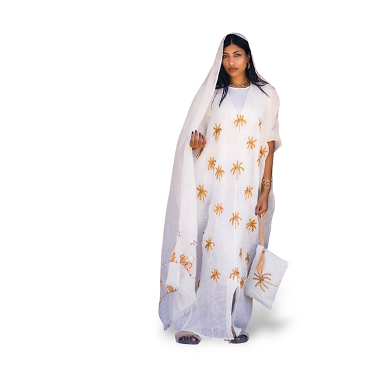 Embroidered Linen Jalabiya JL401. جلابية كتان مطرز