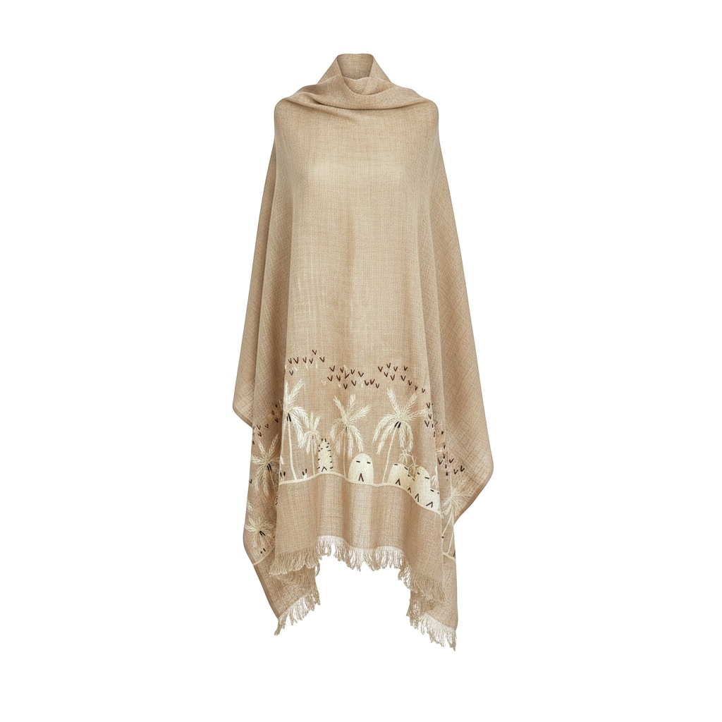 Rustic White Embroidered Linen Shawl L464 شال كتان مطرز ابيض ريفي