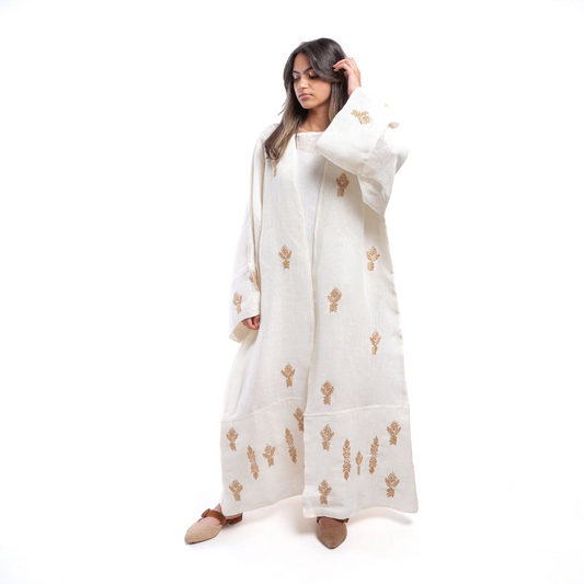 Embroidered linen Jalabiya JL003. قفطان كتان مطرز