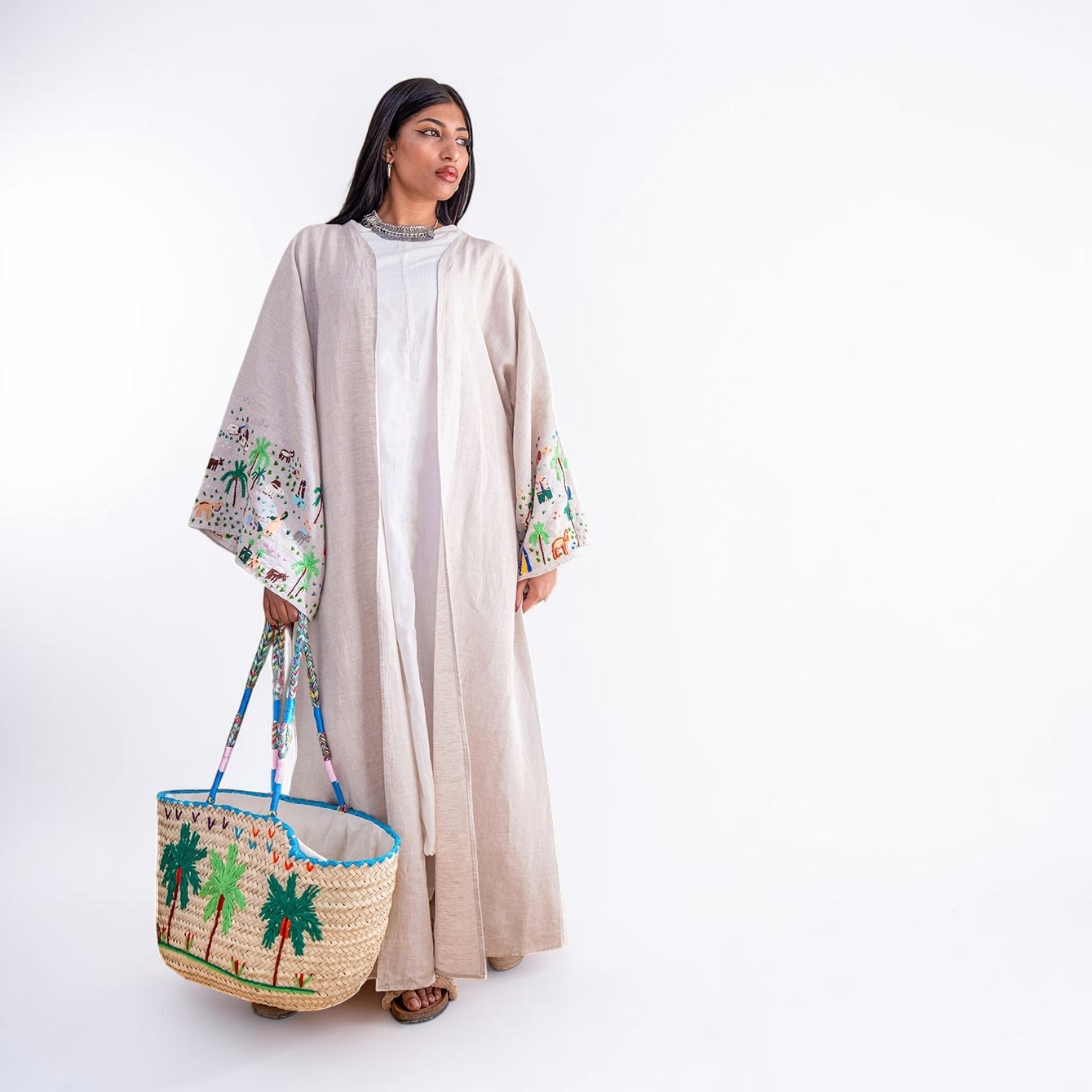 Embroidered linen Jalabiya JL007. قفطان كتان مطرز