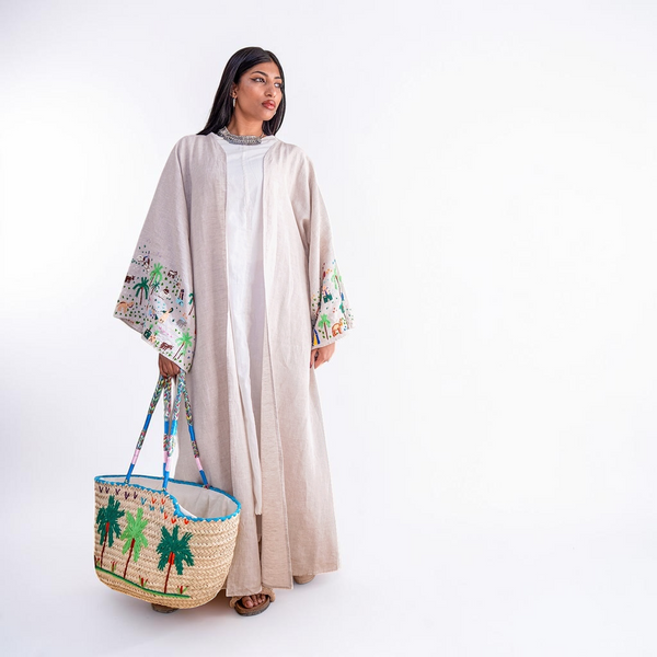 Embroidered linen Jalabiya JL007. قفطان كتان مطرز
