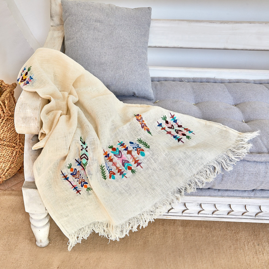 Geometric colors Embroidered Linen Shawl L481 شال كتان مطرز الوان هندسي
