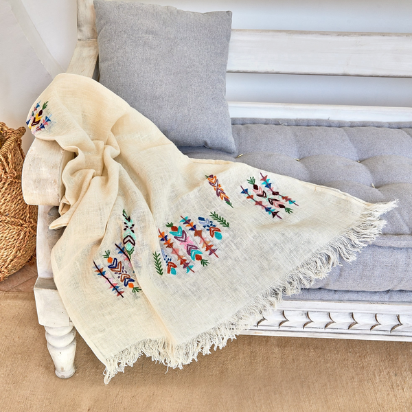 Geometric colors Embroidered Linen Shawl L481 شال كتان مطرز الوان هندسي