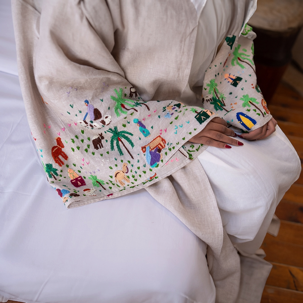Embroidered linen Jalabiya JL007. قفطان كتان مطرز