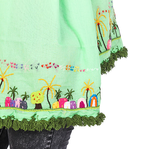 Rustic embroidered white cotton voile shawl. شال فوال قطن ابيض مطرز ريفي