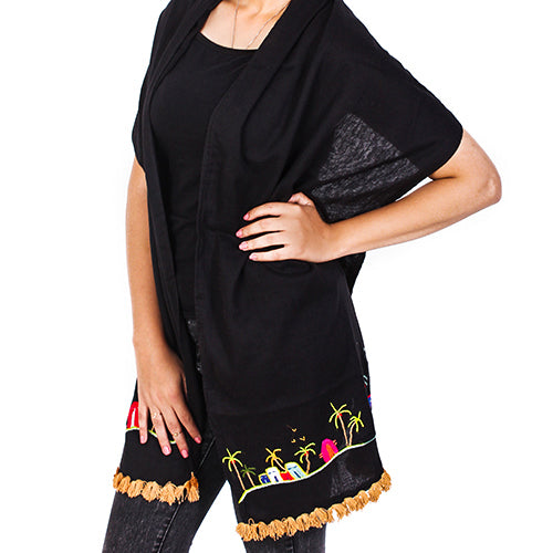 Rustic embroidered white cotton voile shawl. شال فوال قطن ابيض مطرز ريفي