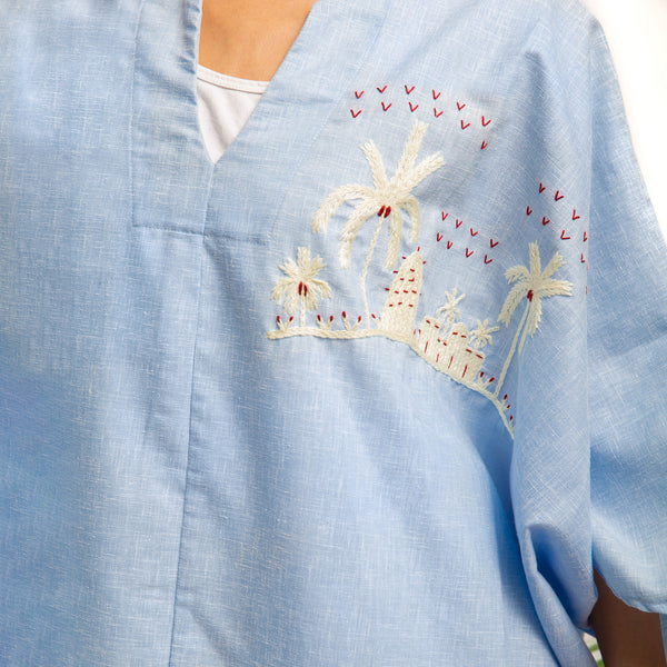 Embroidered Linen Jalabiya JL361. جلابية كتان مطرز