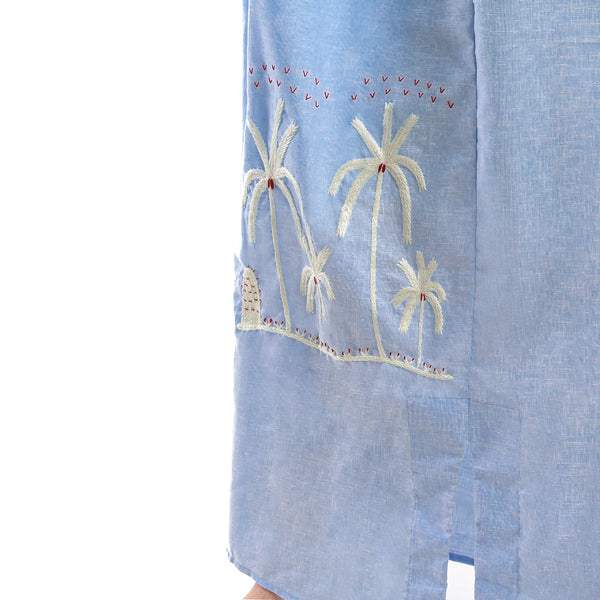Embroidered Linen Jalabiya JL361. جلابية كتان مطرز