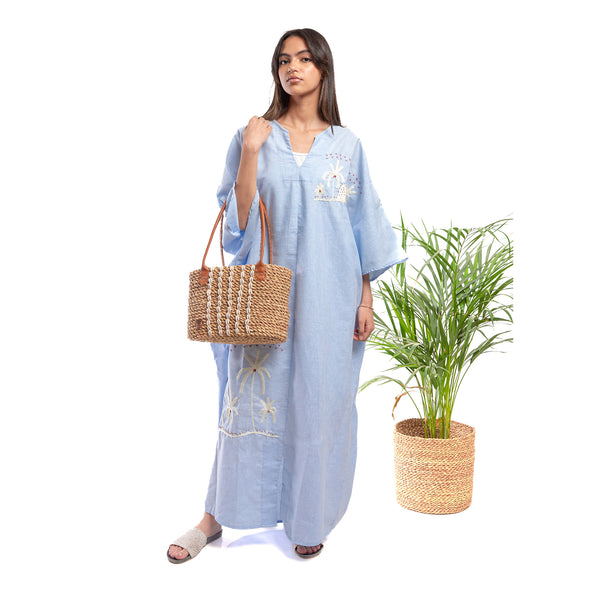 Embroidered Linen Jalabiya JL361. جلابية كتان مطرز