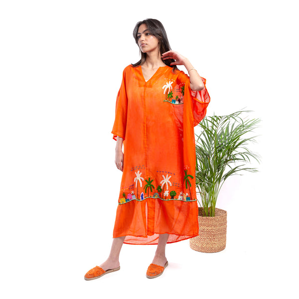 Embroidered Linen Jalabiya JL362. جلابية كتان مطرز