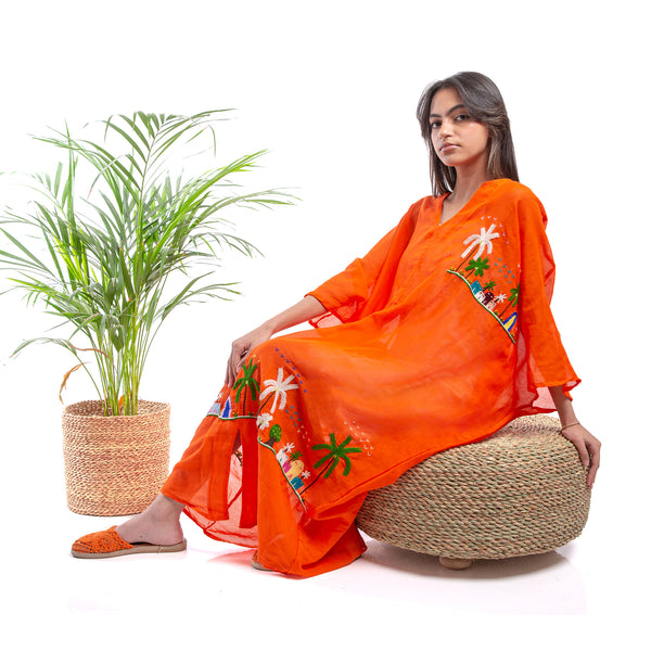 Embroidered Linen Jalabiya JL362. جلابية كتان مطرز