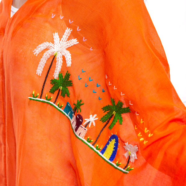 Embroidered Linen Jalabiya JL362. جلابية كتان مطرز