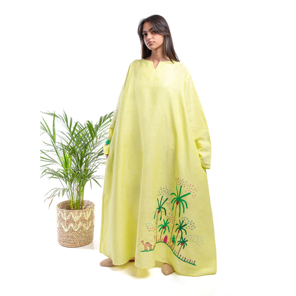 Embroidered Linen Jalabiya JL368. جلابية كتان مطرز