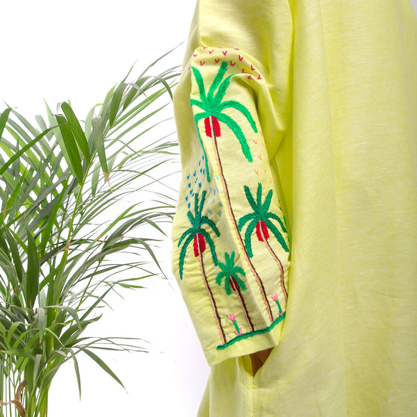 Embroidered Linen Jalabiya JL368. جلابية كتان مطرز