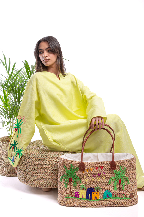Embroidered Linen Jalabiya JL368. جلابية كتان مطرز