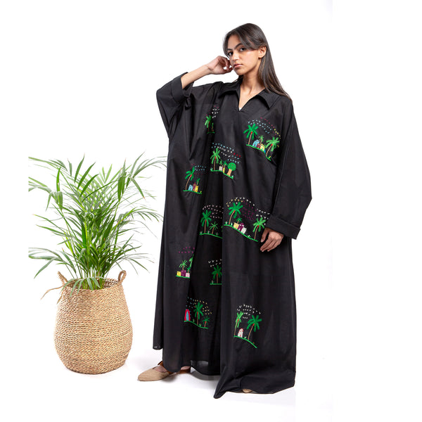 Embroidered Linen Jalabiya JL364 . جلابية كتان مطرز