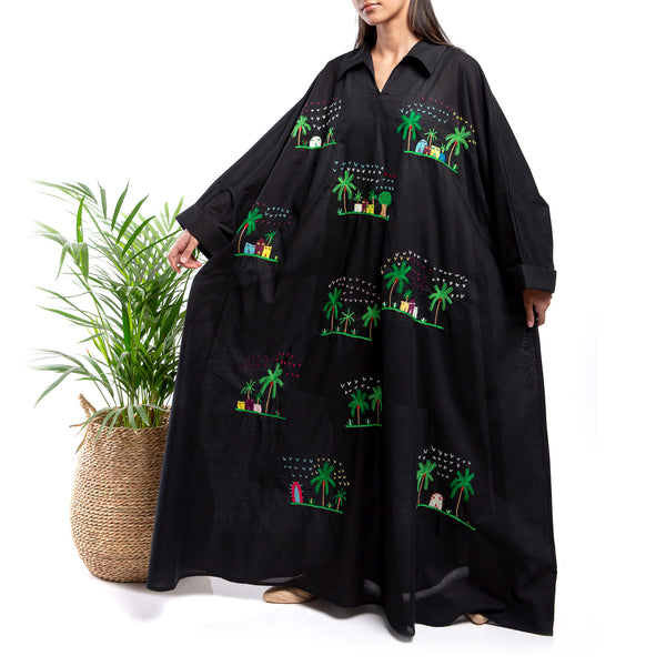 Embroidered Linen Jalabiya JL364 . جلابية كتان مطرز
