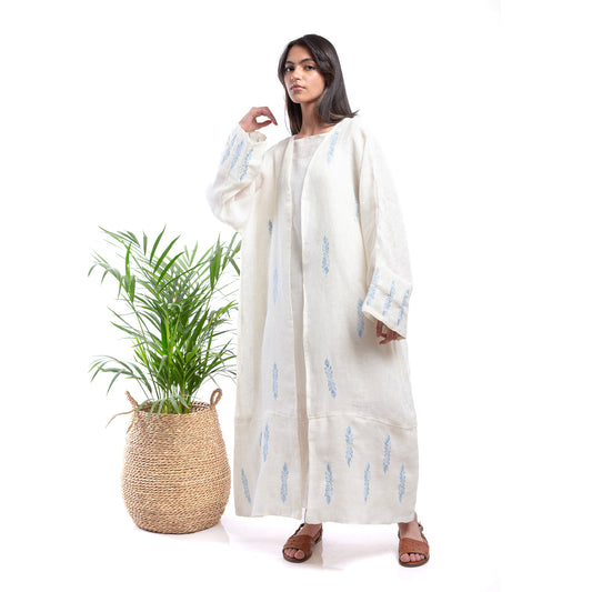 Embroidered linen Jalabiya JL001. قفطان كتان مطرز